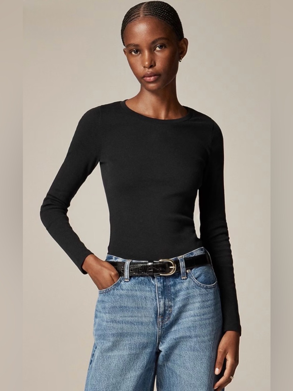 J. Crew Perfect Fit Black Long Sleeve Tee Shirt 100% Cotton M Medium